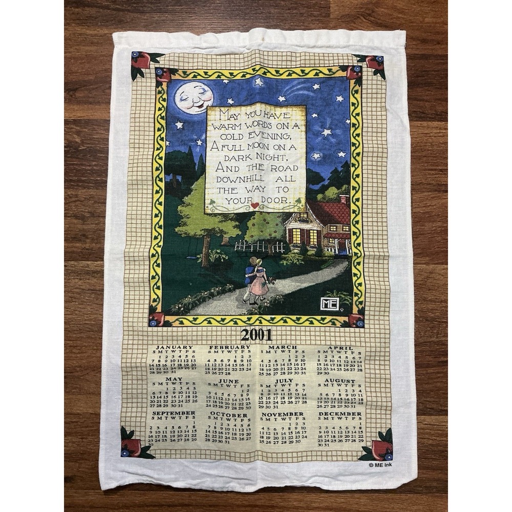 2001 Mary Engelbreit Linen Calendar Towel Moonlight Pathway**